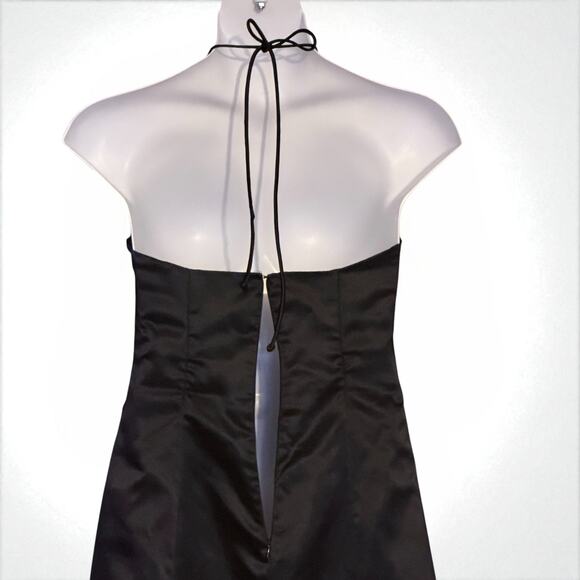 Vintage 80s Jump Apparel Black Halter Prom Gown 11/12 Rhinestone Trim Crinoline - Picture 13 of 16